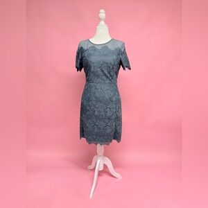 Reiss Slate Blue Lace Overlay Short Sleeve Dress